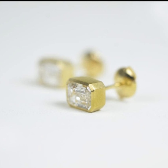 Bezel Set Emerald Cut Studs - Picture 4 of 4
